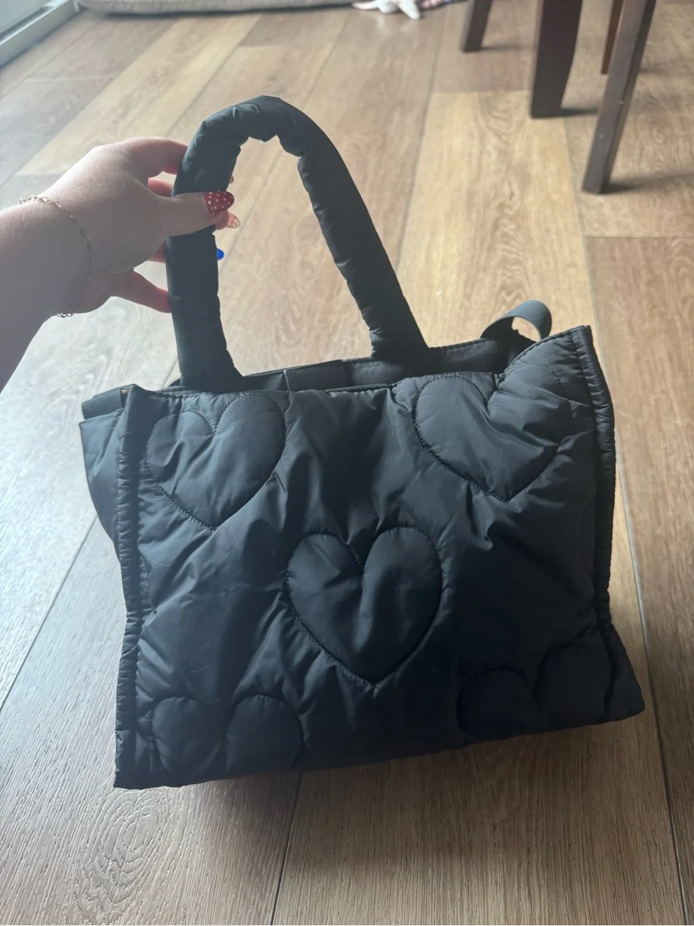 NWOT Quilted Heart-Pattern Crossbody Black Tote